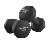 SONGMICS Juego de 2 Mancuernas, 2 x 8 kg, Mancuernas Hexagonales con Superficie de Vinilo, para Fitness, Ejercicio, Entrenamiento, para Gimnasia en Casa, Negro Tinta SYL180B01