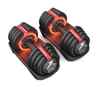 SONGMICS Juego de 2 Mancuernas Ajustables 12 en 1, Ahorran Espacio, Mango Antideslizante, Soporte Base, Entrenamiento de Fuerza y Fitness en Casa