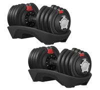 SONGMICS Juego de 2 Mancuernas Ajustables 12 en 1, Peso de 1,5 a 18 kg, Ahorran Espacio, Mango Antideslizante, Soporte Base, Entrenamiento de Fuerza y Fitness en Casa, Negro y Rojo