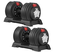 SONGMICS Juego de 2 Mancuernas Ajustables 12 en 1, Peso de 3 a 24 kg, Ahorran Espacio, Mango Antideslizante, Soporte Base, Entrenamiento de Fuerza y Fitness en Casa, Negro y Rojo