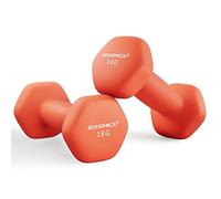 SONGMICS Juego de 2 mancuernas hexagonales con superficie de vinilo de 2 x 1 kg, para fitness, entrenamiento, gimnasio, hogar, color naranja papaya SYL902O01