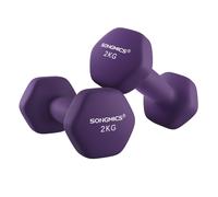 SONGMICS Juego de 2 mancuernas, mancuernas hexagonales, revestimiento de neopreno, entrenamiento de fuerza, entrenamiento, fitness, para casa, Violeta/Verde Lima/Azul Pálido/Morado Azul Pálido
