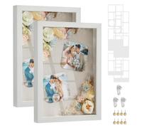 SONGMICS Juego de 2 marcos de fotos para rellenar, 8 alfileres, collage para fotos de 10,1 x 15,2 cm, 10,1 x 10,1 cm, 3 ganchos de pared sin rastro, color blanco vintage RPF019W02
