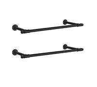 SONGMICS Juego de 2 Percheros de Pared, Colgador de Pared, Estilo Industrial, Ahorro de Espacio, 30 x 84 x 7 cm, Carga de 60 kg, Montaje FÁcil, Acero, Negro HSR140B02