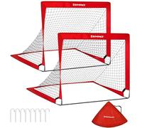 SONGMICS Juego de 2 PorterÍas de FÚtbol para NiÑos Plegables, Montaje RÁpido, para Parque, Playa, Fibra de Vidrio ElÁstica, Tela Oxford y PoliÉster, Rojo SZQ122R02