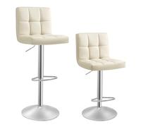 SONGMICS Juego de 2 Taburetes de Bar, Silla Alta, Altura Regulable con Funda de PU, Giratorio con Respaldo y Reposapiés, Comedor, Mostrador, Acero Cromado, Beige Arena LJB064K03