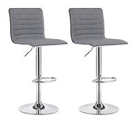SONGMICS Juego de 2 taburetes de Bar Sillas de Cocina Cromado Ajustable 94-114 cm Base Ø41 cm, Lino Gris, LJB15G