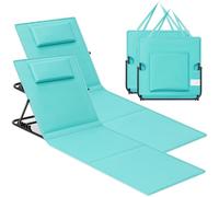 SONGMICS Juego de 2 Tumbonas de Playa, Tumbona, Cojín, Respaldo Basculante, Portátil con Asa, para Camping Jardín Piscina, 158 x 55 cm, Azul Lago GCB251C01