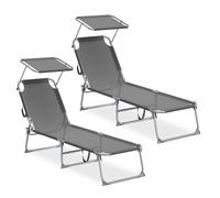 SONGMICS Juego de 2 Tumbonas Plegables, con Parasol y Respaldo Ajustables | Para Jardín, Terraza y Balcón, 189 x 53 x 28,5 cm, Cada Una con Carga 110 kg, Gris oscuro, Colección SANDY GCB294GZ02