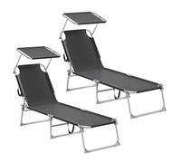 SONGMICS Juego de 2 Tumbonas Plegables, con Parasol y Respaldo Ajustables | Para Jardín, Terraza y Balcón, 189 x 53 x 28,5 cm, Cada Una con Carga 110 kg, Negro, Colección SANDY GCB294BZ02