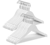 SONGMICS Juego de 20 Perchas para Niños de Madera Maciza, 35 cm Largo | Con Barra de Pantalones, Muescas en Hombros, Ganchos Giratorios, Blanco y Plata, Colección CASON CRW06W-20