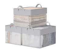 SONGMICS Juego de 3 Cajas de Almacenaje, Cesta Mediana, Cajas Organizadoras de Tela, Plegable, Red de Nylon Transparente, 40 x 30 x 25 cm, Asas, para Dormitorio, Salón, Gris Paloma RFB940G01