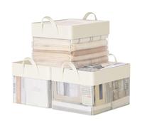 SONGMICS Juego de 3 Cajas de Almacenaje, Cesta Mediana, Cajas Organizadoras de Tela, Plegable, Red de Nylon Transparente, 40 x 30 x 25 cm, Asas, para Dormitorio, Salón, Blanco Crema RFB940W01