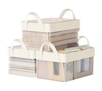 SONGMICS Juego de 3 Cajas de Almacenaje, Cesta Pequeña, Cajas Organizadoras de Tela, Plegable, Red de Nylon Transparente, 30 x 20 x 15 cm, Asas, para Baño, Cocina, Blanco Crema RFB915W01