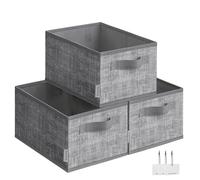 SONGMICS Cajas de Almacenaje Plegables, Juego de 3 Cestas de Tela, 30 x 20 x 15 cm, Organizadores de Armario, 2 Asas, Portaetiquetas, para Dormitorio, Salón, Gris Espadaña ROB415G01