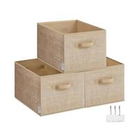 SONGMICS Juego de 3 Cajas de Almacenaje Plegables, 40 x 30 x 24 cm | Organizadores de Armario, Cestas de Tela, 2 Asas, Portaetiquetas, Beige Arena, Colección TINA ROB440K01