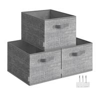 SONGMICS Juego de 3 Cajas de Almacenaje Plegables, 40 x 30 x 24 cm | Organizadores de Armario, Cestas de Tela, 2 Asas, Portaetiquetas, Totora Gris y Gris Paloma, Colección TINA ROB440G01