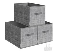 SONGMICS Juego de 3 Cajas de Almacenaje Plegables, 50 x 30 x 30 cm | Organizadores de Armario, Cestas de Tela, 2 Asas, Portaetiquetas, Totora Gris, Colección TINA ROB450G01