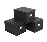 SONGMICS - Juego de 3 cajas de almacenamiento plegables con tapas, cubo de tela mon-tejida con portaetiquetas, cesta, organizador, caja, 40 x 30 x 25 cm, negro RFB03H