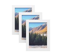SONGMICS Juego de 3 Marcos de Fotos 13 x 18 cm, Portafotos de Madera, Vidrio Frontal, Regalo, Tablero de MDF Blanco RPF33WT