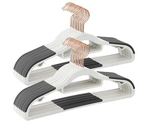 SONGMICS Juego de 30 Perchas de Plástico, Antideslizantes, Ahorra Espacio | 0,6 cm de Grosor, 42 cm de Largo, Gancho Oro Rosa Giratorio de 360°, Blanco Nube, Colección BREANNA CRP020W01