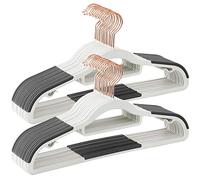 SONGMICS Juego de 30 Perchas, Perchas de Plástico, Antideslizantes, Ahorra Espacio, 0,5 cm de Grosor, 42 cm de Largo, Gancho Oro Rosa Giratorio de 360°, Blanco y Gris Oscuro CRP020W01