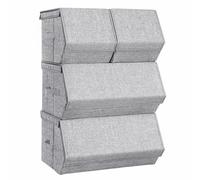 SONGMICS Juego de 4 Cajas de Almacenamiento con Tapas, Apilables, Cubos de Almacenamiento con Cierres Magnéticos, Tela, Marco de Metal, para Ropa, Libros, Gris RLB22GY