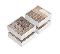 SONGMICS Juego de 4 Organizadores de Cajones, 80 Compartimentos (2x16+2x24), Cajas Plegables para Armario, 30 x 30 x 10 cm, para Calcetines, Ropa Interior, Corbatas, Blanco Nube RUS011W01