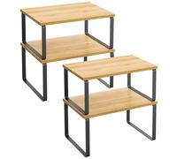 SONGMICS Juego de 4 Organizadores de Cocina, Apilables, Expandibles | Estantes de Cocina, Acero y Bambú, Amarillo y Blanco, Colección BYSTRO KCS10NB