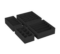 SONGMICS Juego de 4 Organizadores para Cajones de Ropa Interior, Divisores de Cajones, Plegables, para Sujetadores, Calcetines, Corbatas, Cajas de Tela para Armario, Negro RUS04H