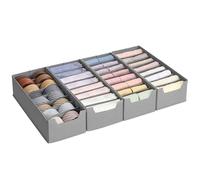 SONGMICS Juego de 4 Organizadores para Cajones de Ropa Interior, para Cómodas HEMNES y MALM de IKEA, Con Divisores, Plegables, Armario, 40 x 16 x 10 cm, para Calcetines, Gris Paloma RUS014G01