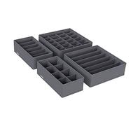 SONGMICS Juego de 4 Organizadores para Cajones de Ropa Interior, Plegables | Divisores, Cajas de Tela para Armario, para Sujetadores, Calcetines, Corbatas, Gris Pizarra, Colección TINA RUS04GY