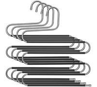 SONGMICS Juego de 4 Perchas de Acero Inoxidable para Pantalones, 5 Niveles | Percha Multifuncional, Ahorra Espacio, Organizador en S, Negro, Colección PATIYA CRI043BK