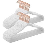 SONGMICS Juego de 50 Perchas Aterciopeladas, 41,5 cm de Largo, Finas, Gran Capacidad de Carga, con Ganchos Giratorios de 360°, para Camisas de Abrigo Completas, Blanco y Oro Rosa CRF026W03