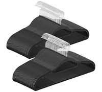 SONGMICS Juego de 30 Perchas, Perchas de Plástico, Antideslizantes, Ahorra Espacio, 0,5 cm de Grosor, 42 cm de Largo, Gancho Plata Giratorio de 360°, Negro CRP020B03