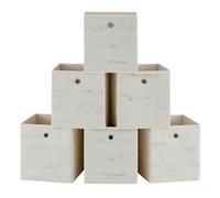 SONGMICS Juego de 6 Cajas de Almacenamiento, Plegable, 26 x 26 x 28 cm | Caja Organizadora, Papel y Tela no Tejida, Ajustable, Blanco Rústico y Beige Arena, Colección TINA RFB126W01