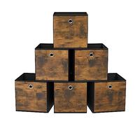 SONGMICS Juego de 6 Cajas de Almacenamiento, Plegable, 26 x 26 x 28 cm | Caja Organizadora, Papel y Tela no Tejida, Ajustable, Negro y Marrón, Colección TINA RFB126B01