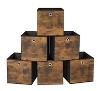 SONGMICS Caja Almacenaje, Juego de 6 Cajas de Almacenamiento con Asa, Caja Organizadora de Tela Oxford y Tela no Tejida, 30 x 30 x 30 cm, Ajustable, Plegable, MarrÓn RÚstico y Negro RFB102B01
