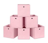 SONGMICS Juego de 6 cajas de almacenamiento plegables, cubos de almacenamiento de tela, organizador de ropa, cubos de juguetes con ojales, 30 x 30 x 30 cm, para dormitorio, sala de estar, rosa
