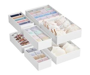 SONGMICS Juego de 8 Organizadores para Cajones de Ropa Interior, Divisores de Cajones, Plegables, para Sujetadores, Calcetines, Corbatas, Cajas de Tela para Armario, Blanco Nube RUS008W01