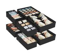SONGMICS Juego de 8 Organizadores para Cajones de Ropa Interior, Plegables | Divisores de Cajones para Sujetadores, Calcetines, Corbatas, Cajas de Tela para Armario, Negro, Colección TINA RUS008B01