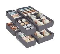 SONGMICS Juego de 4 Organizadores para Cajones de Ropa Interior, Divisores de Cajones, Plegables, para Sujetadores, Calcetines, Corbatas, Cajas de Tela para Armario, Gris RUS04GY