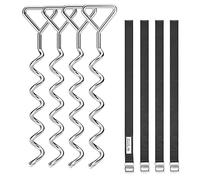 SONGMICS - Juego de Anclajes para trampolín (4 Unidades, Anclajes en Espiral, 4 sardinas y 4 Correas, Tacos, Accesorio de fijación para Columpio, Plata y Negro SGN15INV1