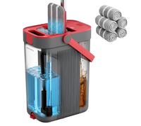 SONGMICS Juego de Fregona y Cubo, Separación de Agua Limpia y Sucia | Fregona Plana, 3 Compartimentos con Escurridor, Cabezal de 360°, 5 Paños de Microfibra, Colección CLEMAX LMB001GT05