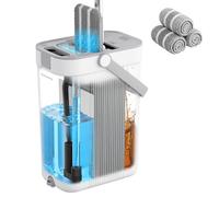 SONGMICS Juego de Fregona y Cubo, Separación de Agua Limpia y Sucia | Fregona Plana, 3 Compartimentos con Escurridor, Cabezal de 360°, 3 Paños de Microfibra, Colección CLEMAX LMB001WT03