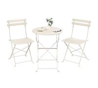 SONGMICS Juego de Jardín, 3 Piezas, 2 Sillas y 1 Mesa, Plegable, Acero | Salón de Exterior, Resistente a la Intemperie, para Balcón, Terraza, Beige, Colección FUNLAND GGF036LZ01