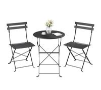 SONGMICS Juego de Jardín de Exterior, 3 Piezas, 2 Sillas y 1 Mesa, Plegable, Salón de Exterior, Acero, Resistente a la Intemperie, para Balcón, Terraza, Negro Tinta GGF036BZ01