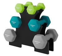 SONGMICS - Juego de mancuernas, 3 pares, 2 x 1 kg, 2 x 2 kg, 2 x 3 kg, soporte de almacenamiento, gimnasio y musculación, revestimiento de neopreno antideslizante