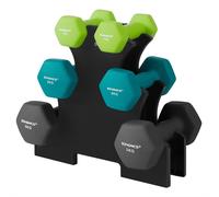 SONGMICS - Juego de mancuernas, 3 pares, 2 x 1 kg, 2 x 2 kg, 2 x 3 kg, soporte de almacenamiento, gimnasio y musculación, revestimiento de neopreno antideslizante