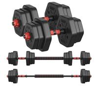 SONGMICS Juego de Mancuernas con Barra de Conexión, Mancuerna Corta, Barra de 20 kg, Peso Hexagonal para Entrenamiento, Fitness, Levantamiento en Casa, Gimnasio, Negro Tinta SYL200B01